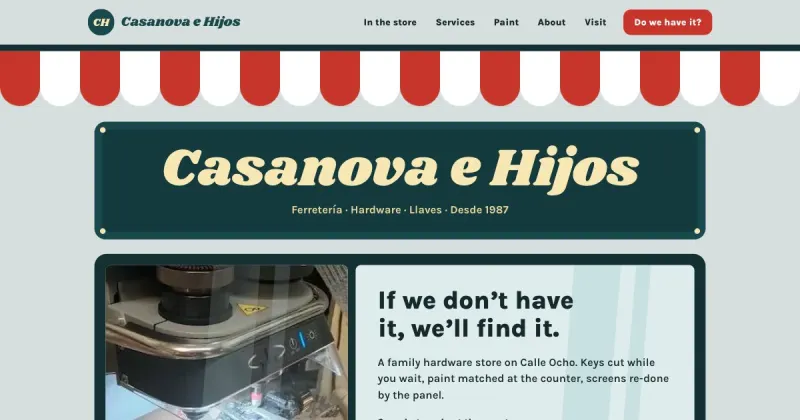 Concept homepage in the Storefront design, for a hardware store
